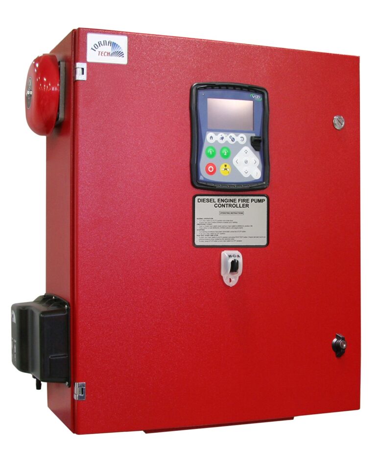 Tablero controlador Tornatech para bomba contra incendio con motor diésel, listado UL 218 y conforme a NFPA 20, suministrado por Golsatel